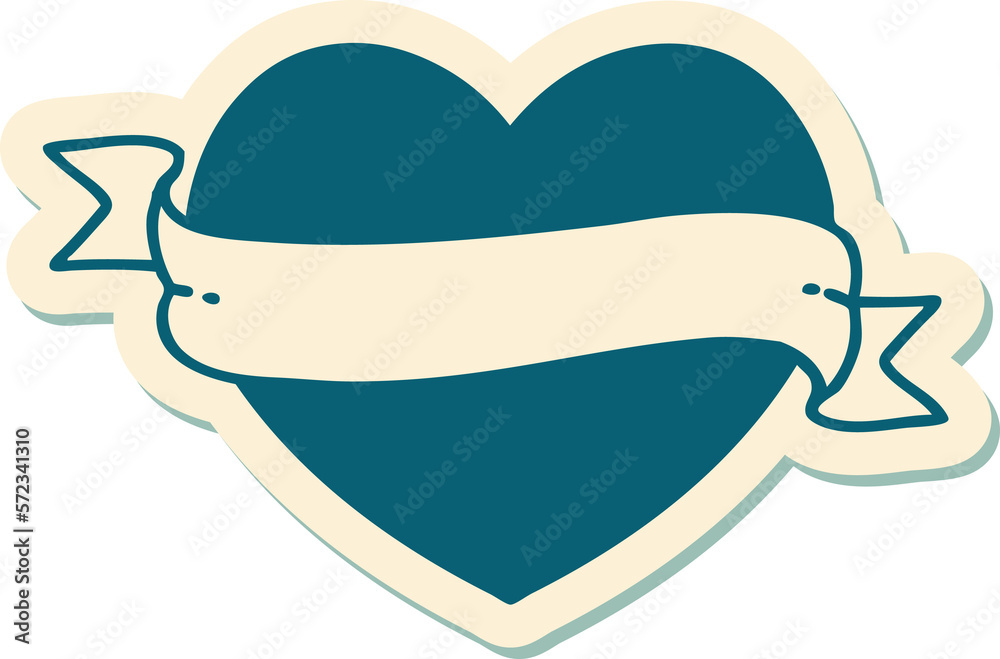tattoo style sticker of a heart and banner tattoo style sticker of a heart and banner