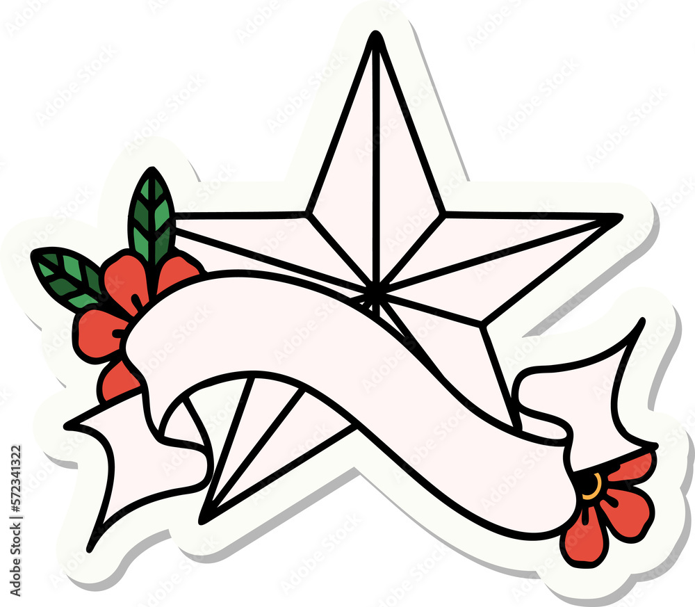 tattoo sticker with banner of a star