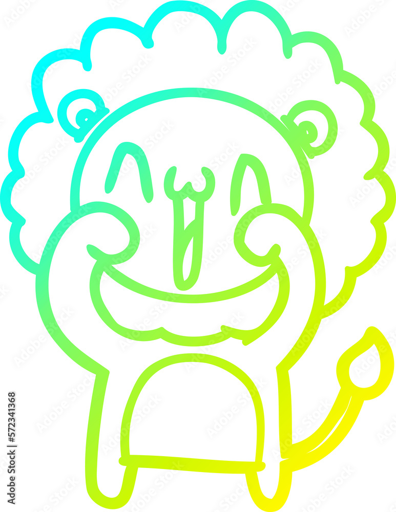 cold gradient line drawing happy cartoon lion