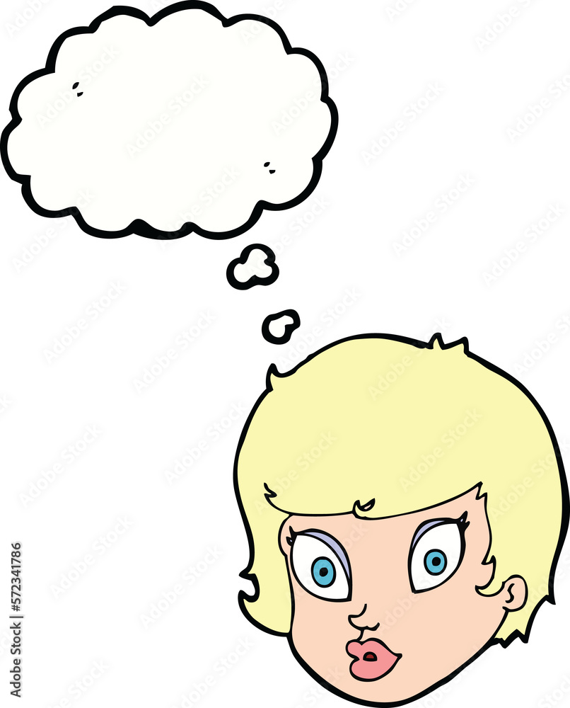 cartoon surprised female face with thought bubble cartoon surprised female face with thought bubble