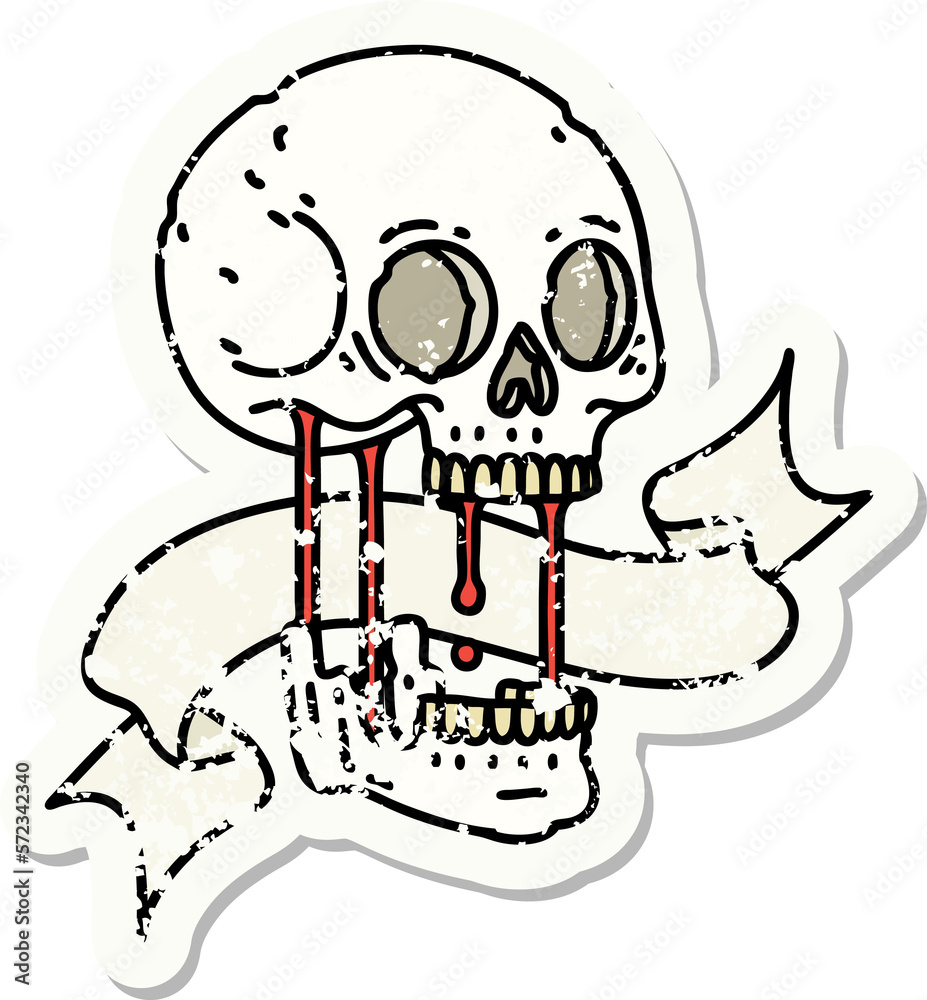 grunge sticker with banner of a skull grunge sticker with banner of a skull