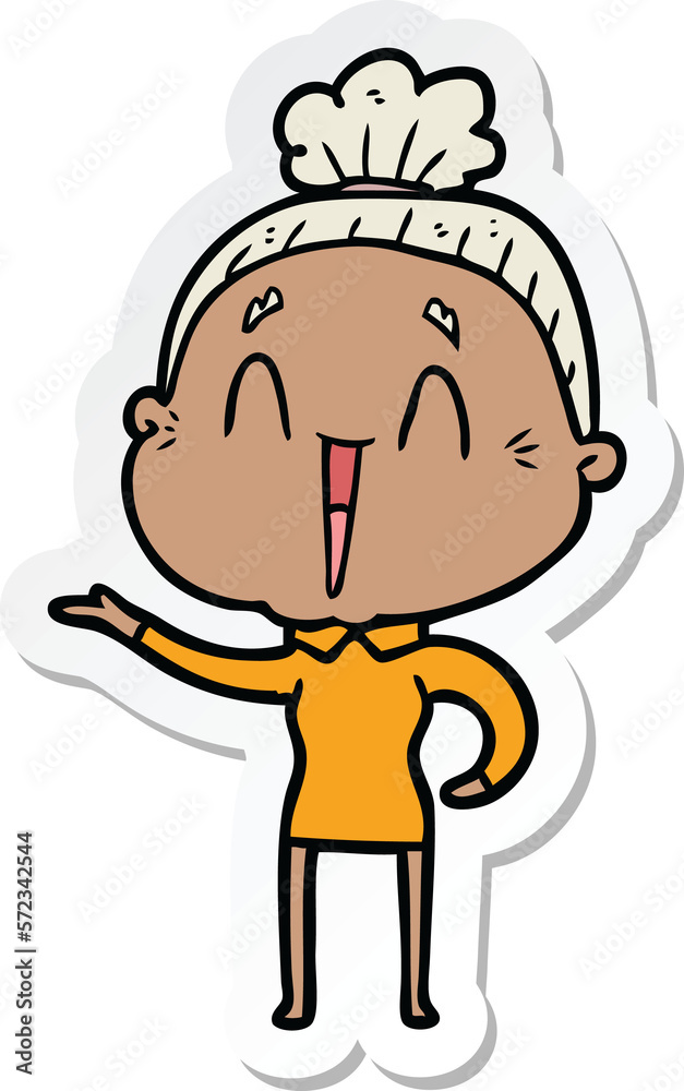 sticker of a cartoon happy old lady sticker of a cartoon happy old lady