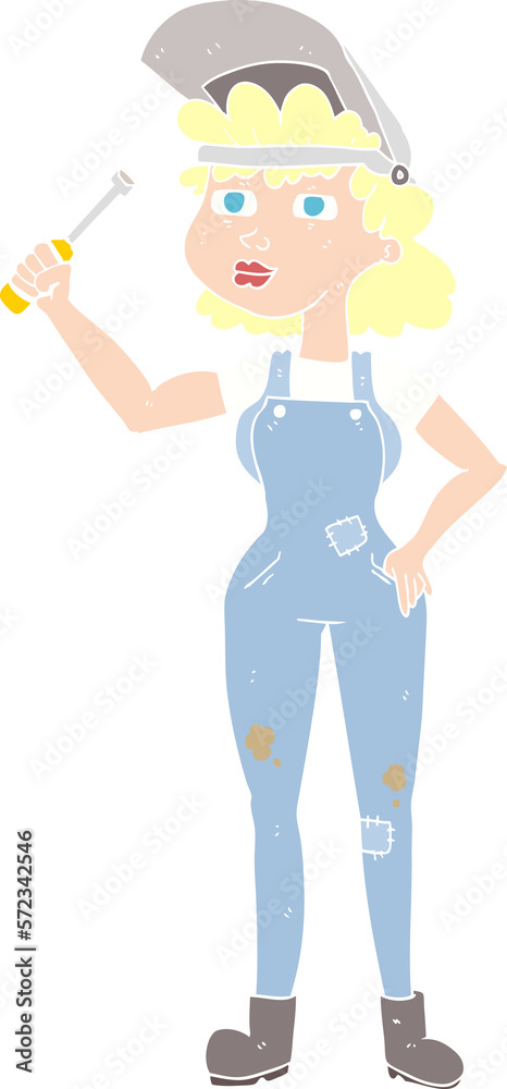 flat color illustration of a cartoon female mechanic flat color illustration of a cartoon female mechanic