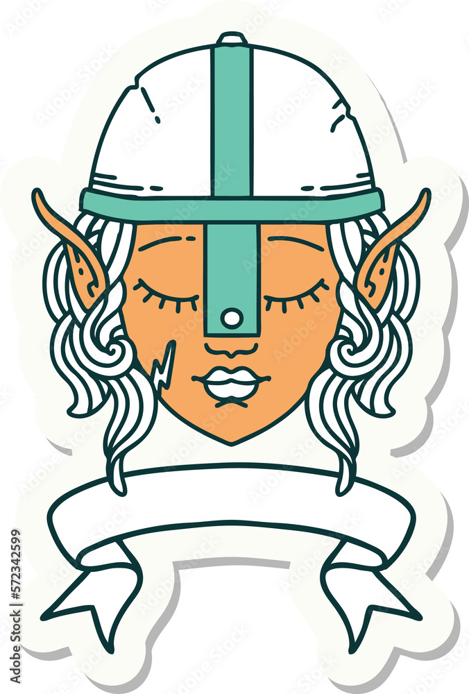 elf fighter character face with banner sticker elf fighter character face with banner sticker