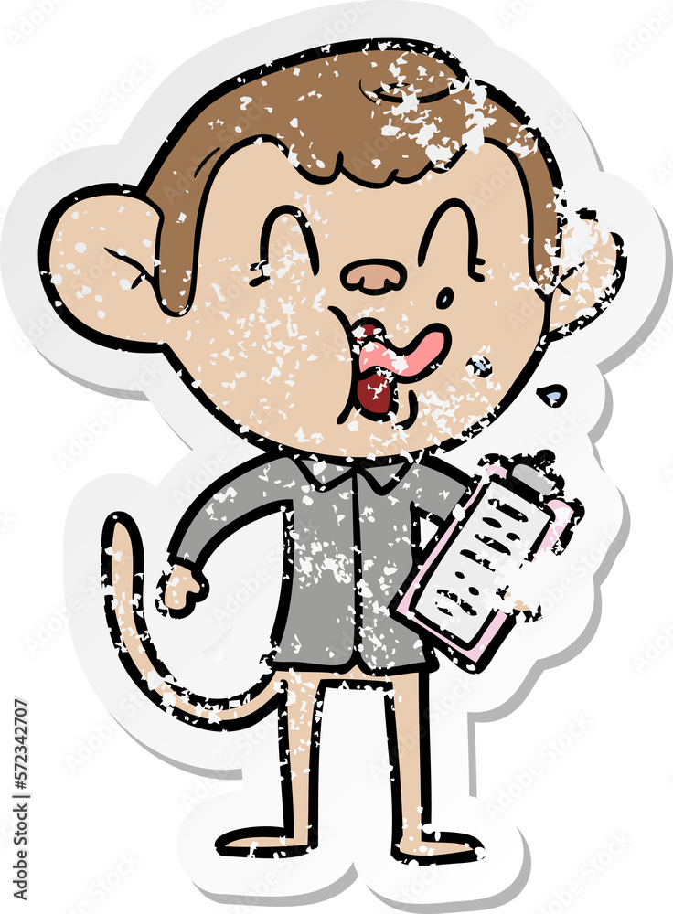 distressed sticker of a crazy cartoon monkey manager distressed sticker of a crazy cartoon monkey manager