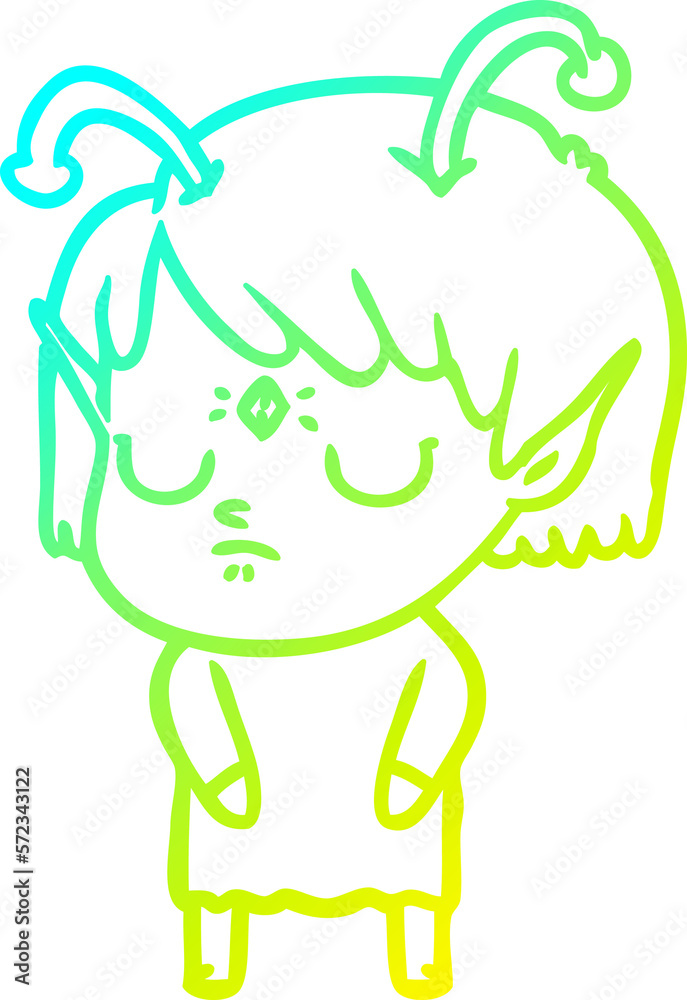 cold gradient line drawing cartoon alien girl cold gradient line drawing cartoon alien girl