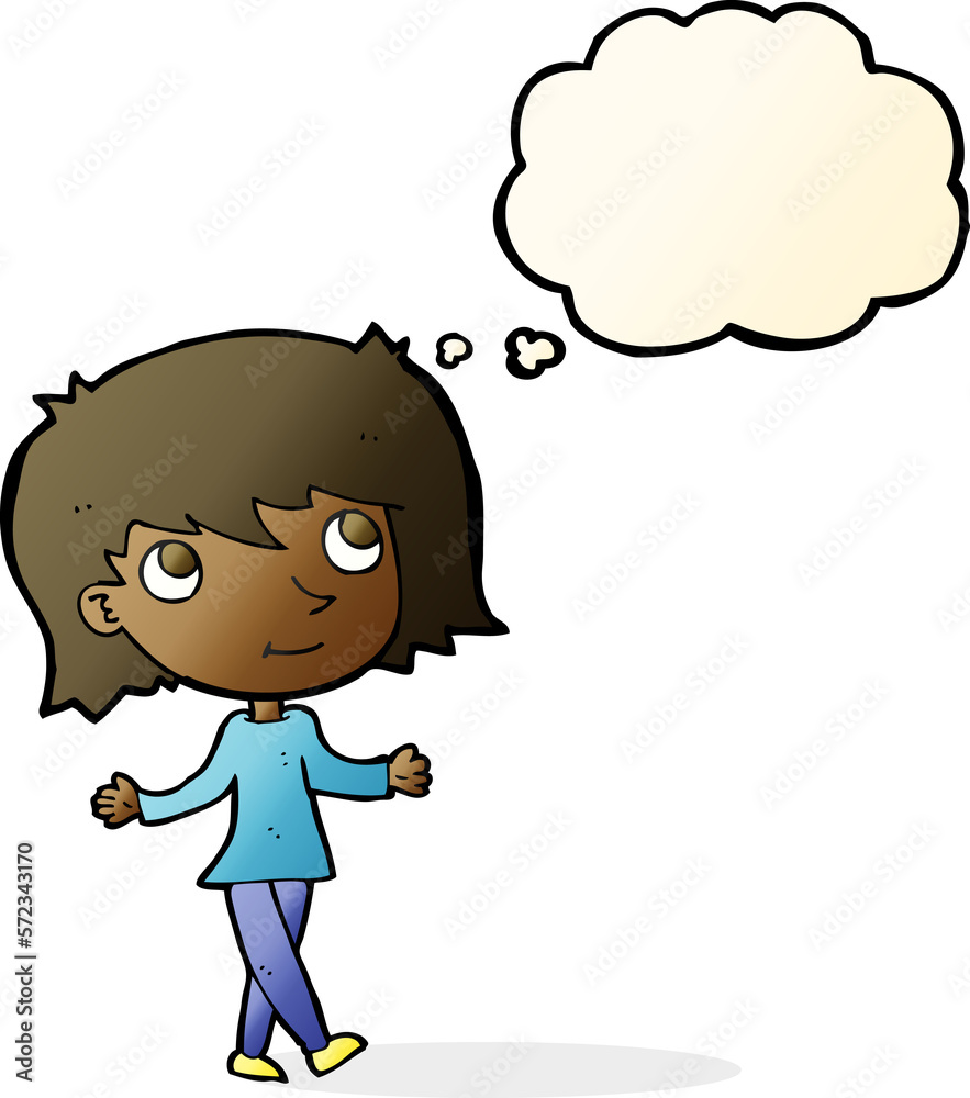 cartoon girl with no worries with thought bubble cartoon girl with no worries with thought bubble