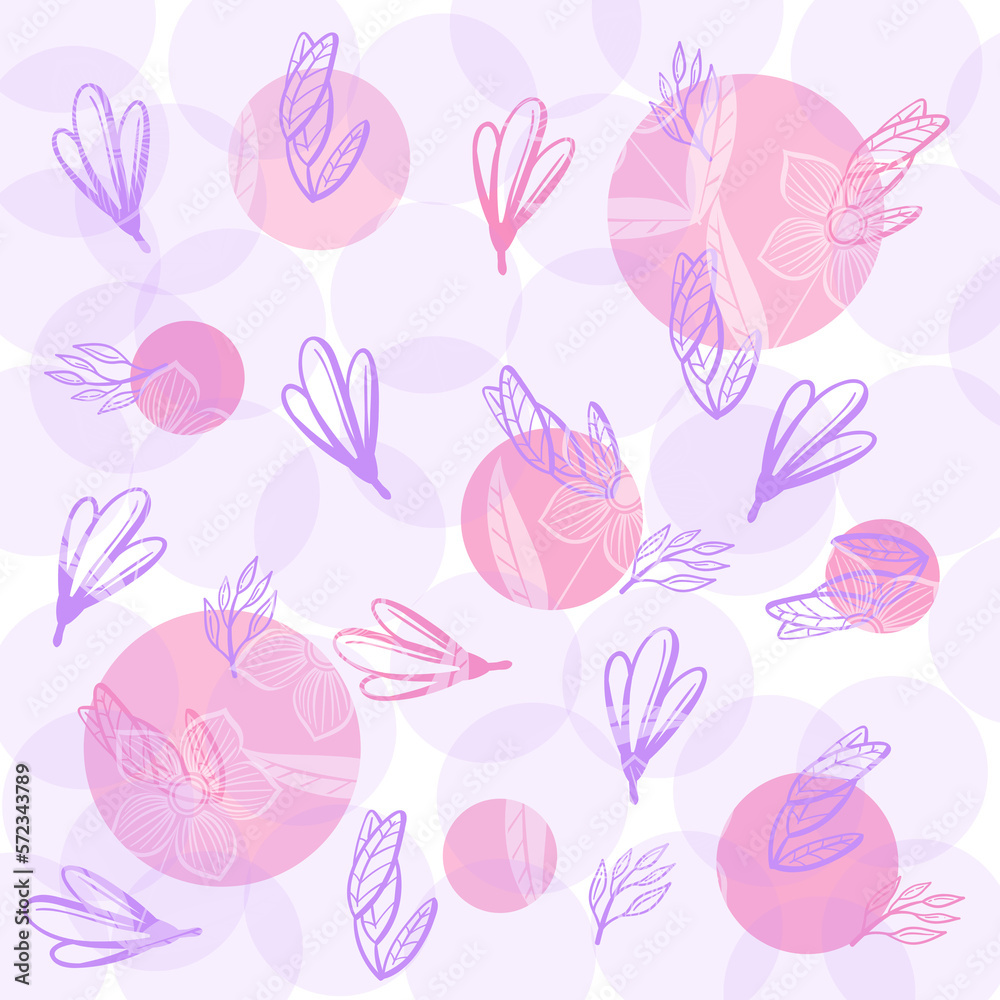 Decorative layer with transparency – Ornaments of Flowers, circles and leaves with soft colors