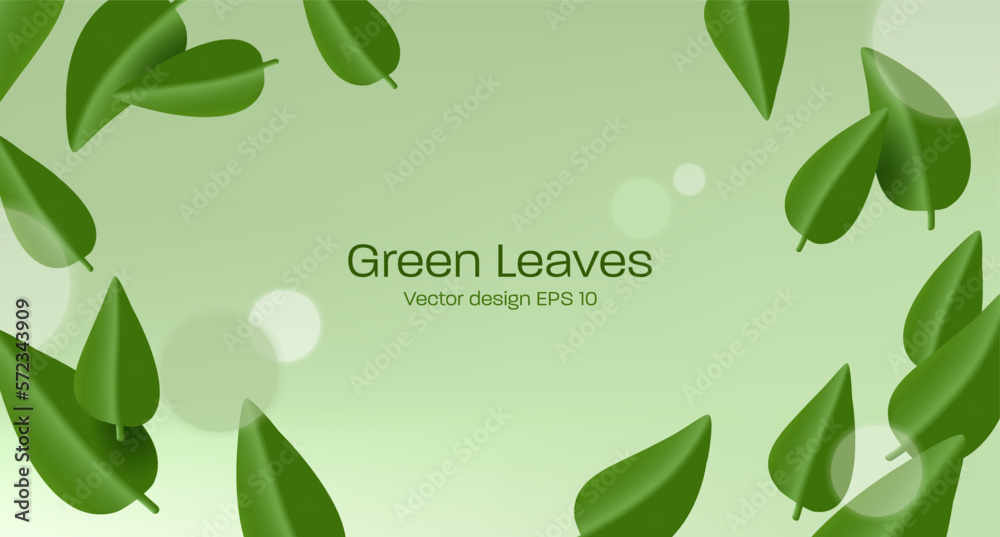 Green leaves background 3d render style illustration vector in swirl motion circle