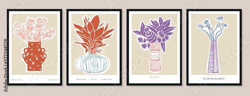 Vector illustration set of botanical printable posters. Art for for postcards, wall art, banner, background. 