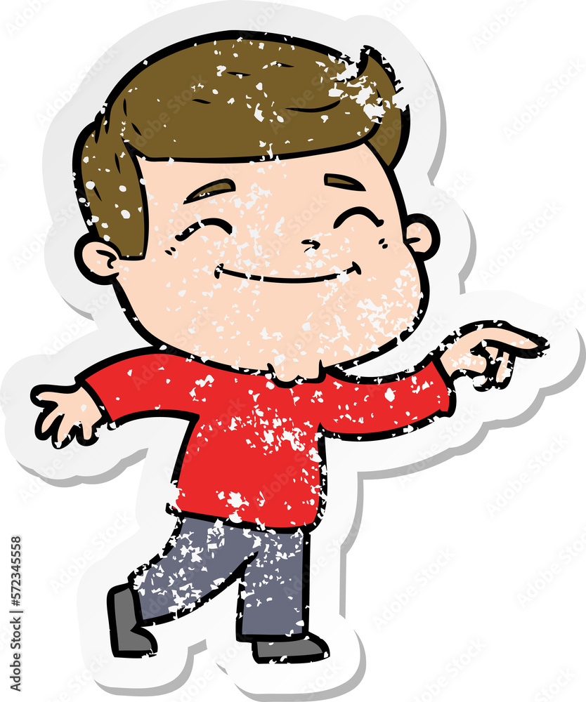 distressed sticker of a happy cartoon man distressed sticker of a happy cartoon man