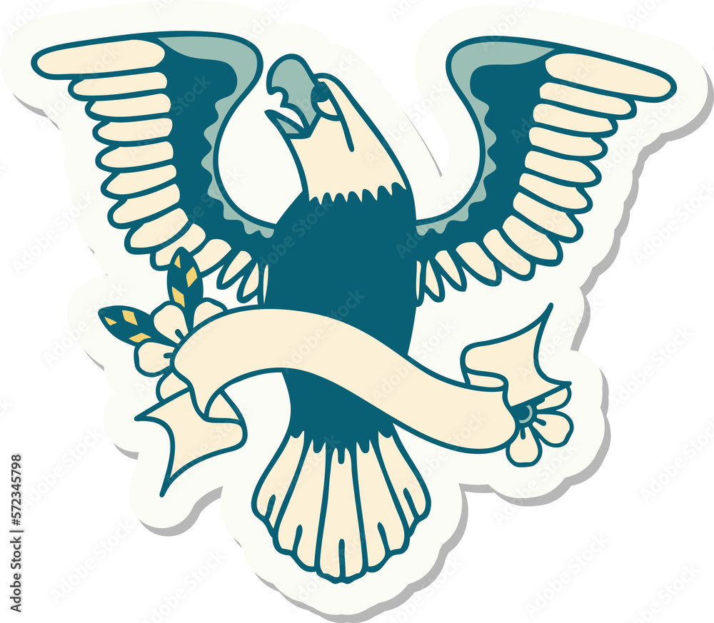 Obraz premium tattoo sticker with banner of an american eagle