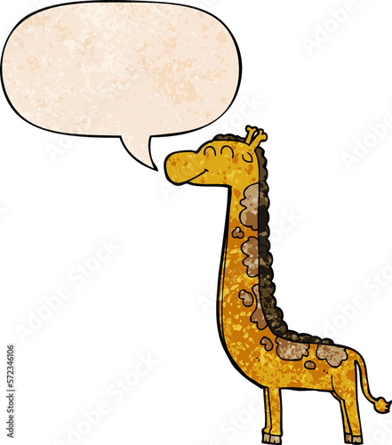 Photography cartoon giraffe and speech bubble in retro texture style