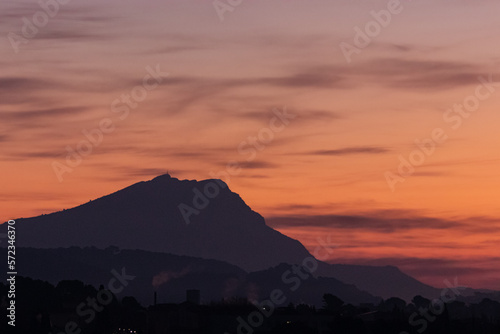 the Sainte Victoire mountain in the light of a cloudy winter morning