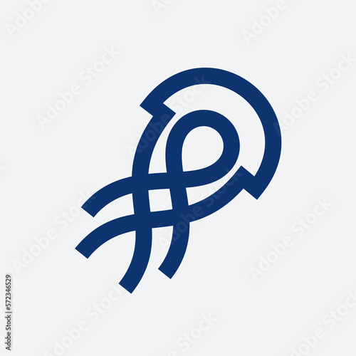 simple jellyfish line icon logo vector design, modern logo pictogram design of sea creature 