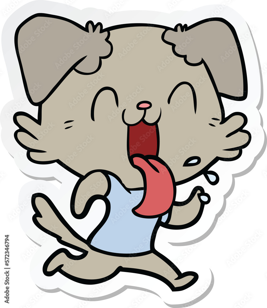 Obraz premium sticker of a cartoon panting dog running