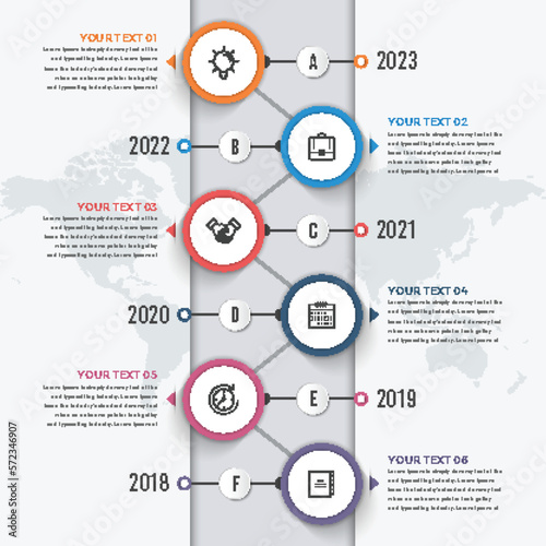 Timeline infographic concept data diagram with 6 options