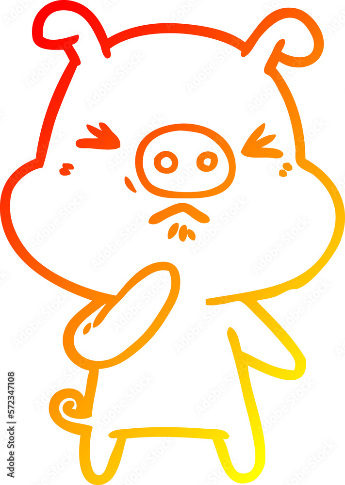 Obraz premium warm gradient line drawing cartoon angry pig