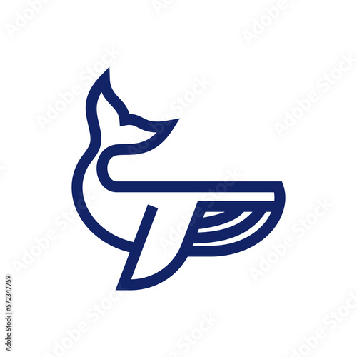 whale simple line icon logo vector design, modern logo pictogram design of whale in abstract line design style