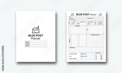 Blog Post Planner kdp interior. Blog post planner and keyword notebook template.