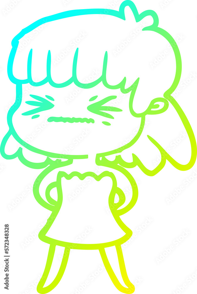 Obraz premium cold gradient line drawing cartoon angry girl