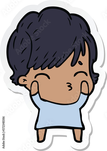 sticker of a cartoon woman thinking