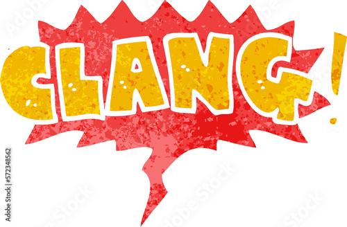 cartoon word clang and speech bubble in retro textured style