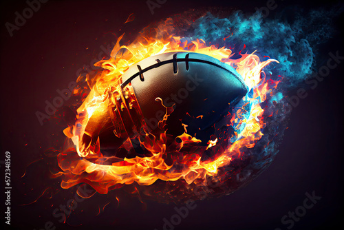 Realistic American football in the fire photo