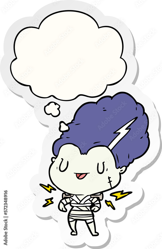 cartoon undead monster woman and thought bubble as a printed sticker cartoon undead monster woman and thought bubble as a printed sticker