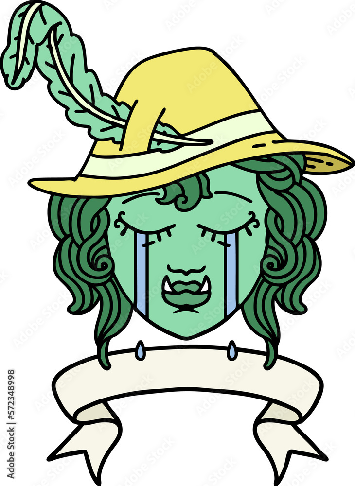 crying orc bard character with banner illustration crying orc bard character with banner illustration