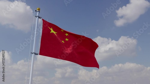 China flag waving in the wind in sunny weather 3D (No lopping)