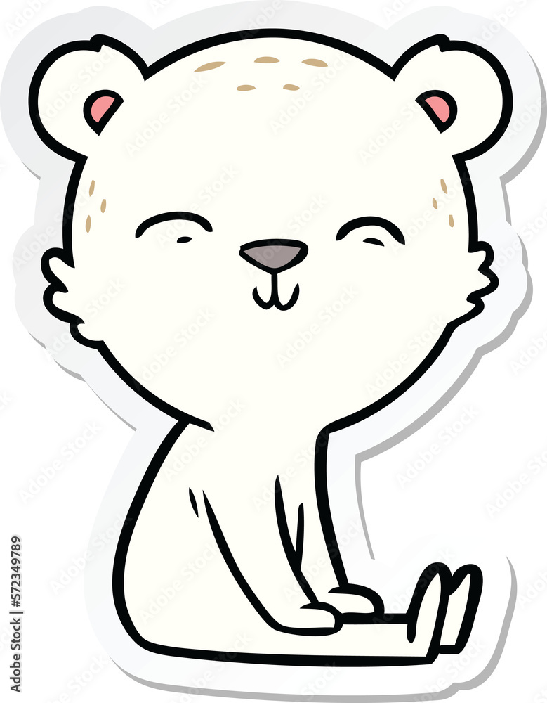 sticker of a happy cartoon polar bear sitting