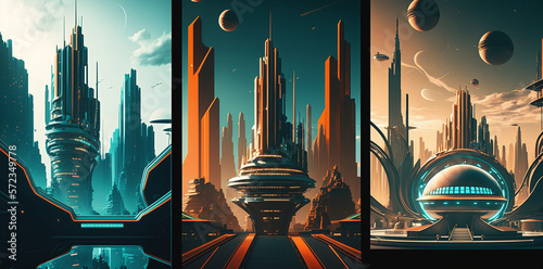Set of futuristic cityscapes