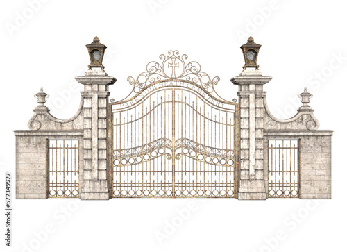 3d rendering stone and iron gate isolated