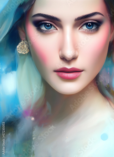 Colorful painting of a beautiful woman's face, Portrait of a beautiful woman.