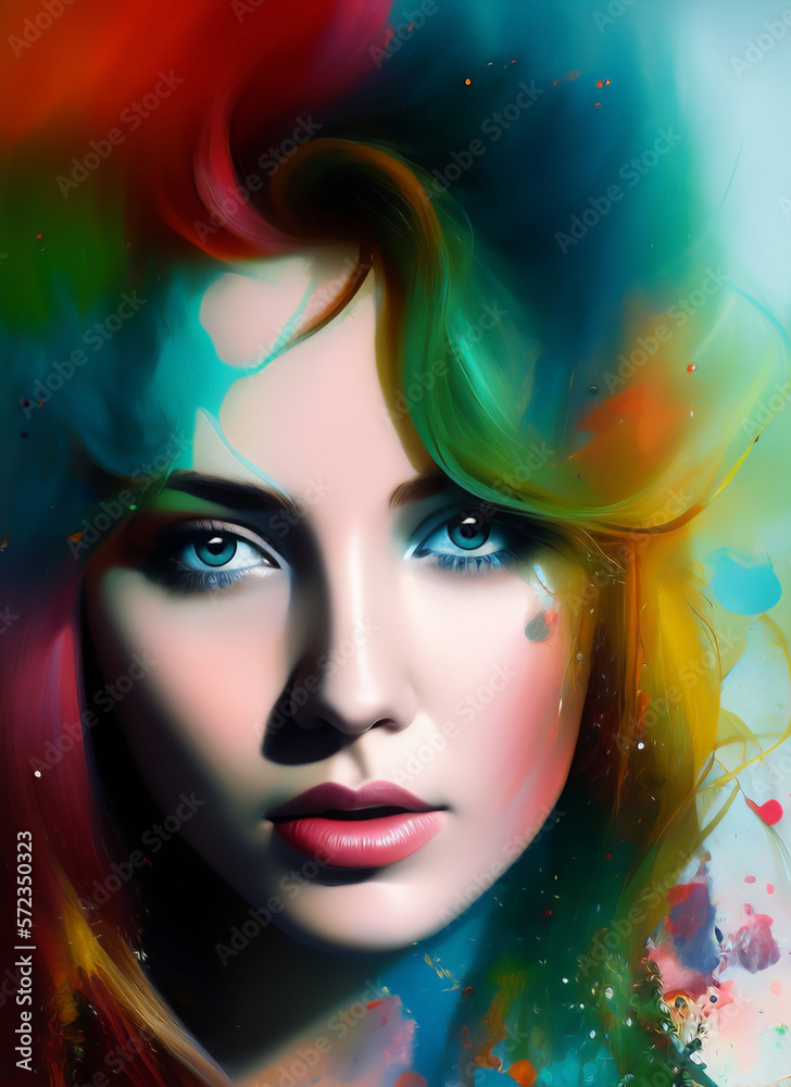 Digital portrait of a beautiful face. Illustration of a beautiful girl. Beautiful woman painting.