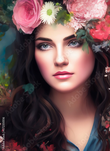 Portrait painting of a beautiful woman. Illustration of a beautiful girl, Beautiful woman painting.