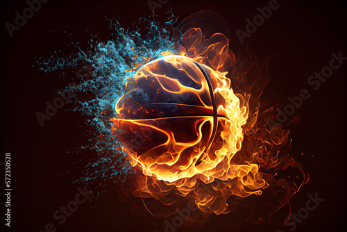 Glowing Ball Burning on Fire in Orange Flames  Giving off Heat and Smoke for Competitive Basketball