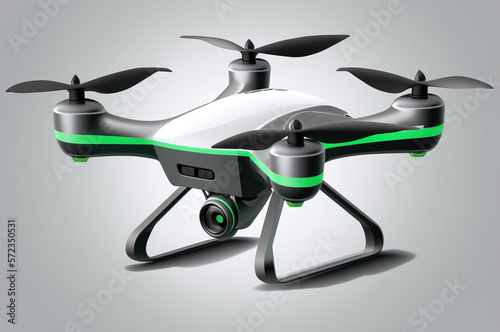 A black and white drone with green trims  photo