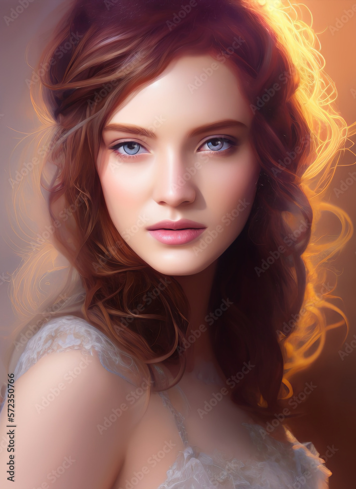 Naklejka premium Portrait of a beautiful woman. Illustration of a beautiful girl. Beautiful woman painting.