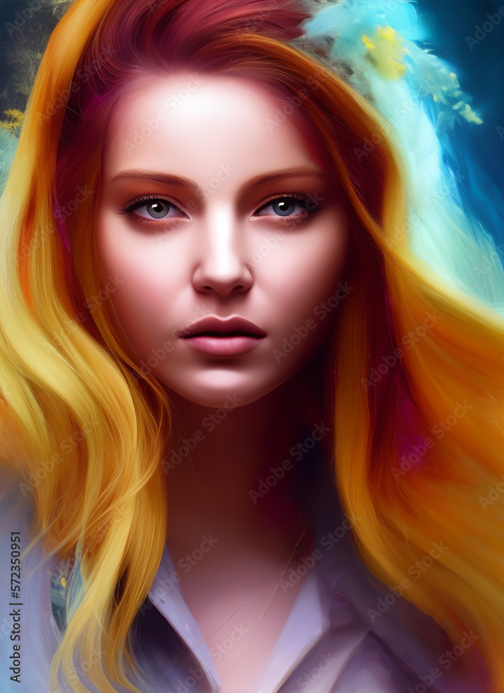 Portrait of a beautiful woman, Digital painting of a beautiful girl, Digital illustration of a female face. Portrait of a beautiful woman, Digital painting of a beautiful girl, Digital illustration of a female face.
