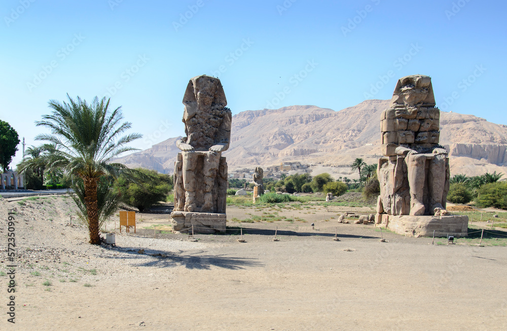 Colossi of Memnon in Luxor on a clear summer day. Egypt