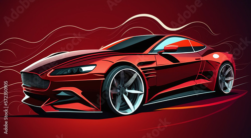 Illustration of a red sports car on a red background 