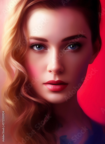 Portrait of a beautiful woman, Digital painting of a beautiful girl, Digital illustration of a female face.