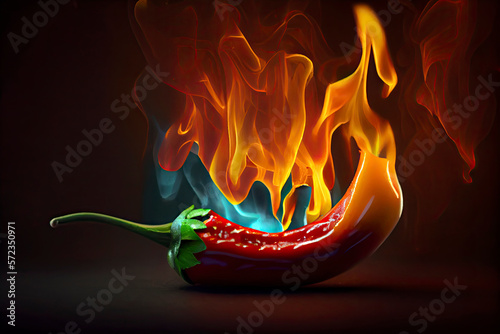 Fototapeta Burning Chili Pepper on Fire, vegan and healthy