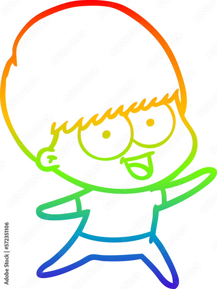 Fototapeta premium rainbow gradient line drawing happy cartoon boy