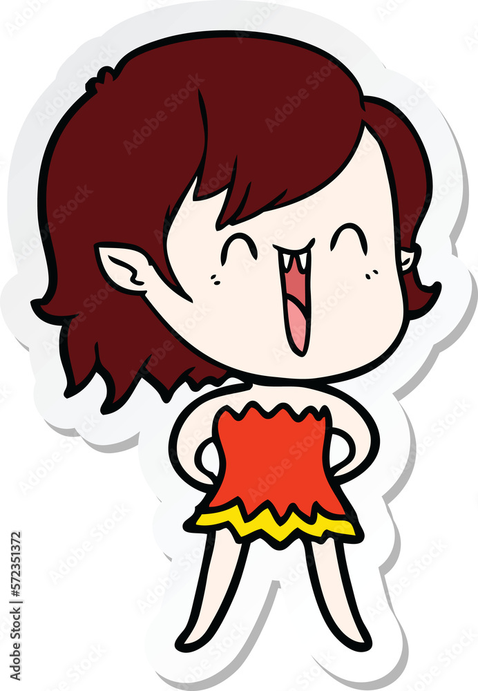 sticker of a cute cartoon happy vampire girl sticker of a cute cartoon happy vampire girl