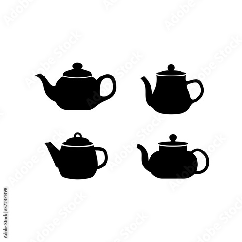 set of flat teapot silhouette icon vector
