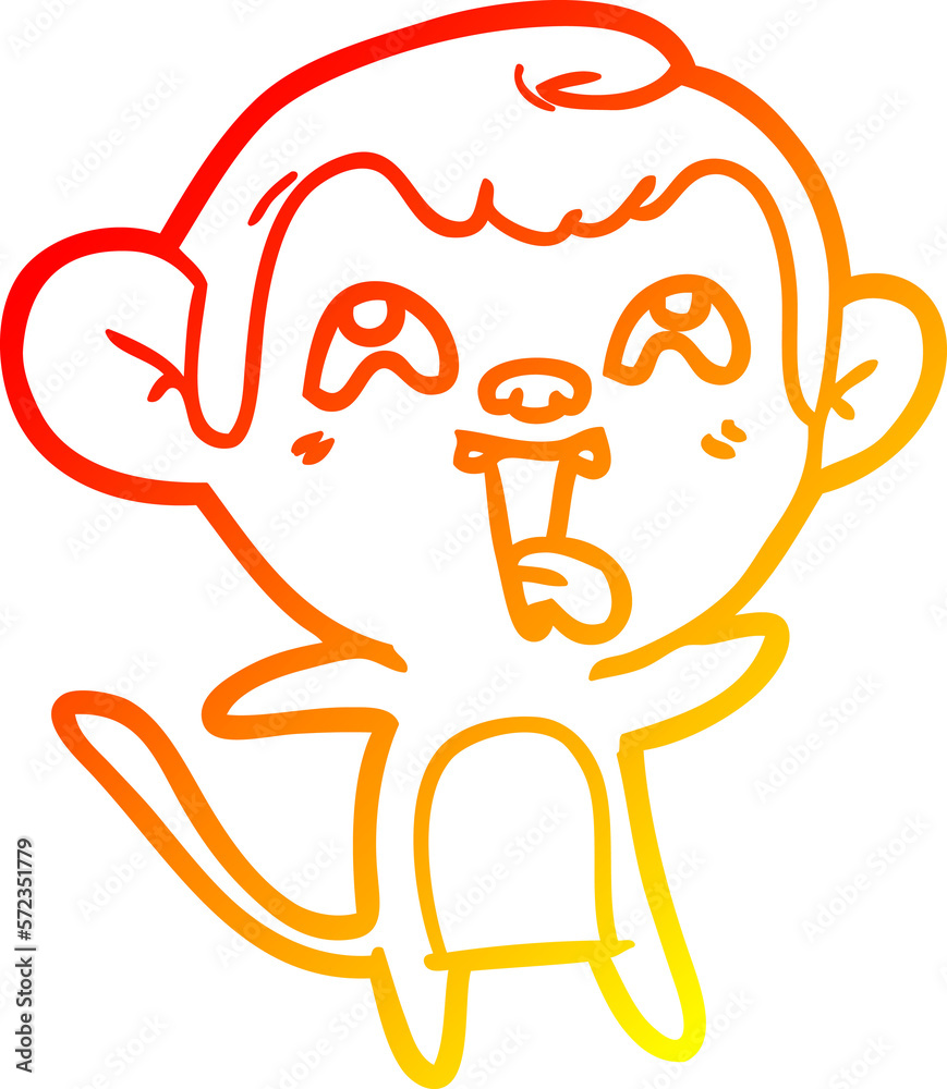 warm gradient line drawing crazy cartoon monkey
