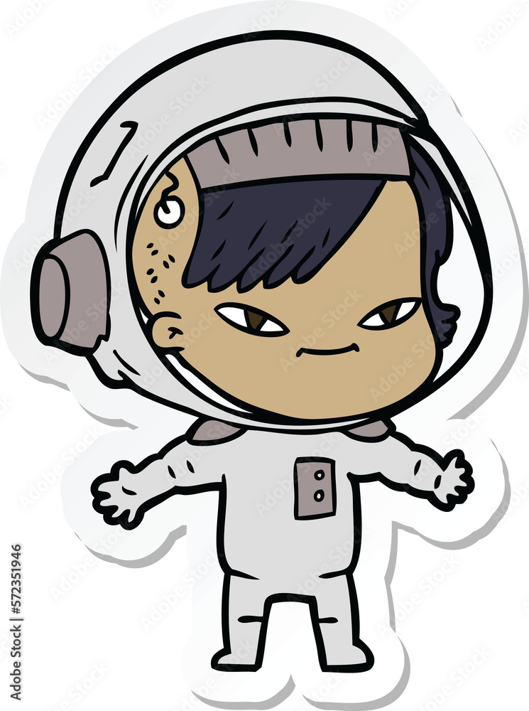 sticker of a cartoon astronaut woman